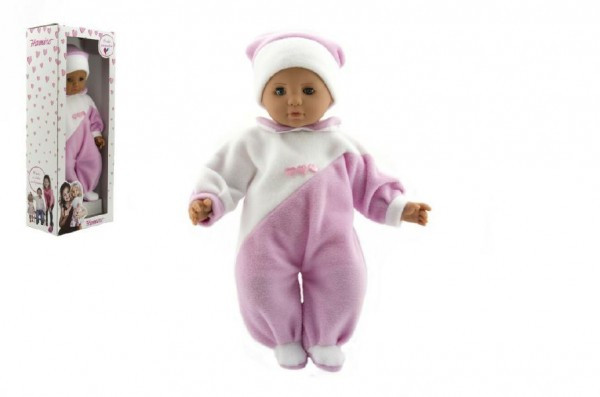 Lalka/Baby Hamiro 50cm, kombinezon z tkaniny różowo-biały w pudełku 24x60x15cm