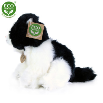 Plyšová kočka černo-bílá sedící 17 cm ECO-FRIENDLY
