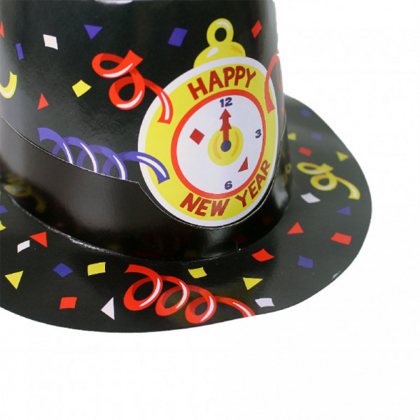 Czapka papierowa czarna HAPPY NEW YEAR 12 szt w pudełku