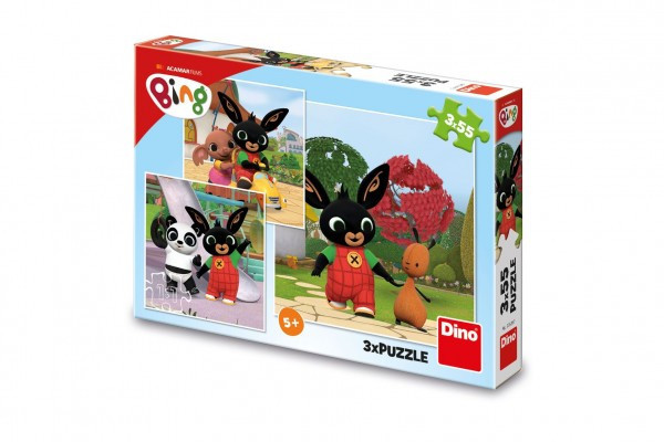 Puzzle 3v1 Zajačik Bing/Bing sa hrá 3x55dielikov v krabici 27x19x4cm