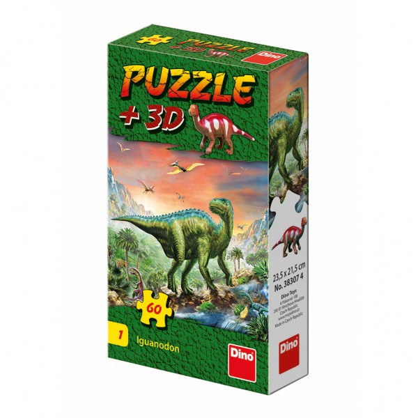 Puzzle Dinozaury 23,5x21,5cm 60 sztuk + figurka 6 rodzajów w kartonie 24 szt w kartonie
