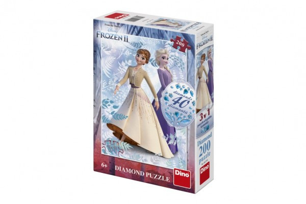 Puzzle 3v1 Ľadové kráľovstvo II/Frozen II 200 dielikov s diamantmi s lepidlom v krabici 20x29,5x6cm