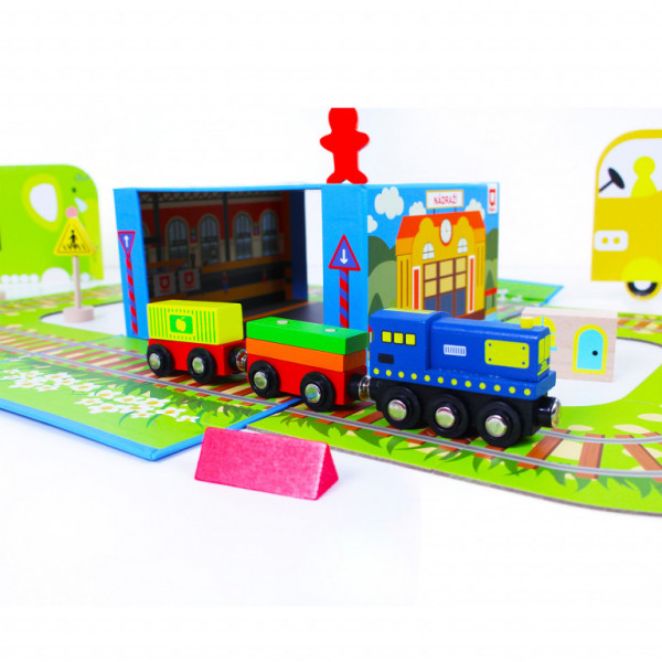 Vlak dřevěný naučný s puzzle a magnetickou krabičkou