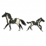 Súprava koňa 2 ks s ohradou čierno-biely