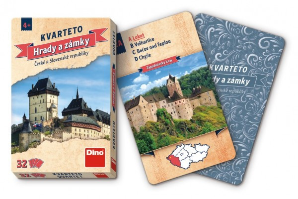 Kvarteto Hrady a zámky společenská hra karty 32ks v papírové krabičce 7x11x1cm