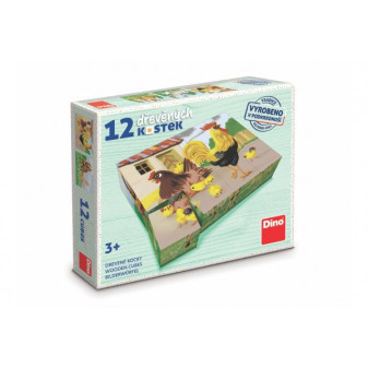 Kostki do gry zwierzęta retro drewniane 12 szt. w pudełku 21x18x4cm