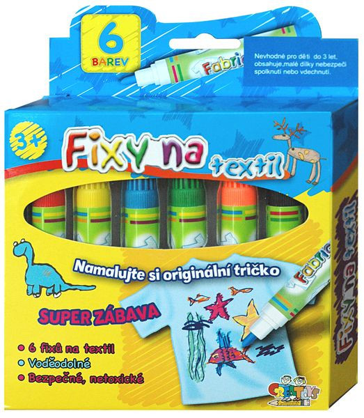 Fixy na textil vode odolné 6ks v krabičke 13x13cm