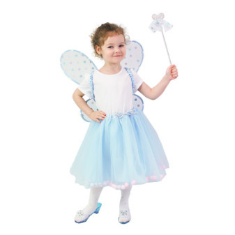 Kostium dla dzieci spódniczka tutu wróżka niebieska ze świecącymi skrzydłami e-opakowanie
