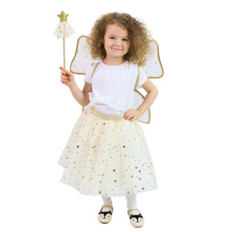 Kostium dla dzieci spódniczka tutu złota wróżka z e-opakowaniem różdżki i skrzydeł