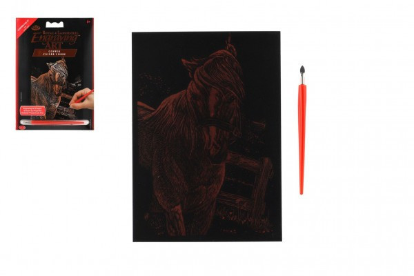 Škrabací obrázok medený Kôň 12,5x18cm na karte