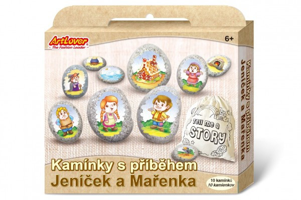 Kameny s příběhem se samolepkami Jeníček a Mařenka  kreativní sada  v krabičce 19x16x4cm