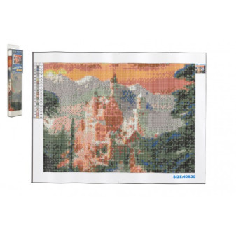 Diamantový obrázek Neuschwanstein v zimě 40x30cm s doplňky v blistru 7x33x3cm