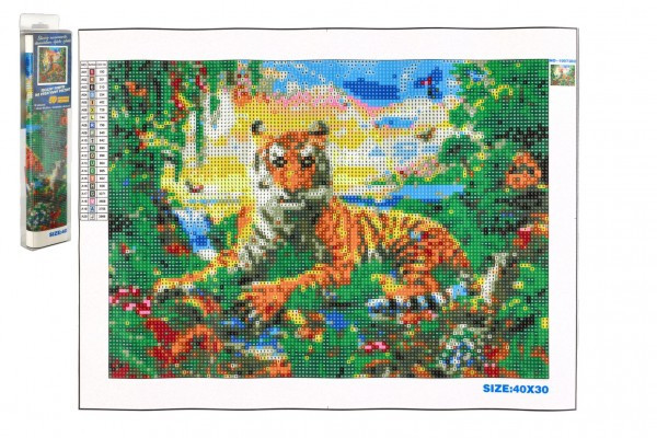 Diamentowy obrazek Tygrys 40x30cm z dodatkami w blistrze 7x34x3cm