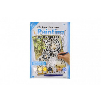 Maľovanie podľa čísel Bieli tigre 22x30cm s akrylovými farbami a štetcom na karte