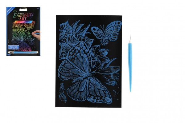 Škrabací obrázok farebný Motýle 12,5x18cm na karte