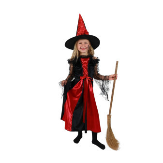 Kostium czarownicy dla dzieci czarno-czerwony z kapeluszem (M) opakowanie elektroniczne