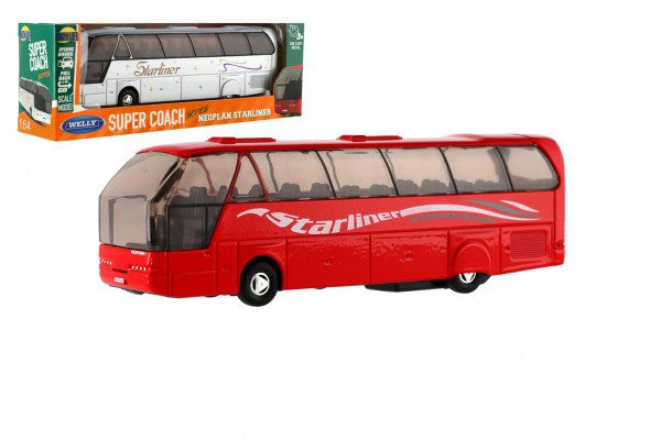 Autobus Welly Super Coach kov/plast 19cm na spätné natiahnutie 2 farby v krabičke 22,5x8x5cm