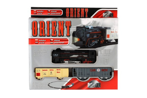 Orient Vlak + 2 vagóny délka dráhy 210cm na baterie se světlem v krabici