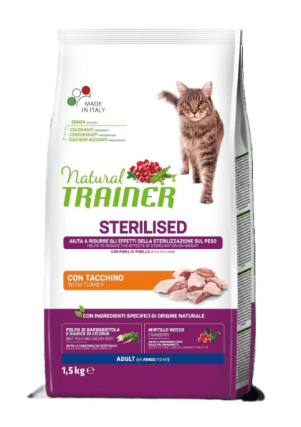 TRAINER Natural Cat Sterilised krůtí maso 1,5kg