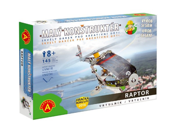Malý konstruktér vrtulník Raptor kov 145ks stavebnice v krabici 23x17x3,5cm
