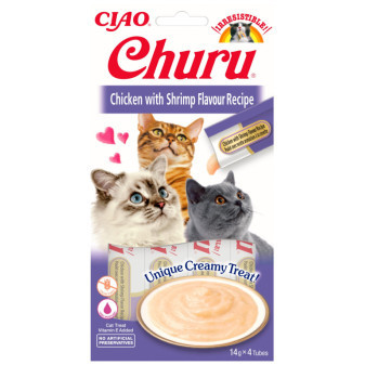 Churu cat mäsové pyré - kura, krevety 56g