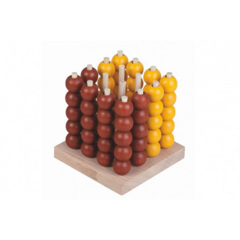 Piškvorky 3D podstavec + kuličky dřevo/kov hlavolam společenská hra 8,5x8,5x9cm