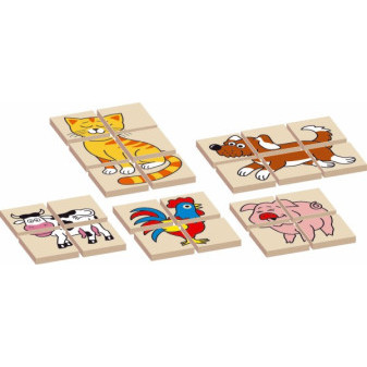 Puzzle ze zwierzętami, dwustronne, 12 elementów, 5 zwierząt w pudełku, 17x12x1,5cm