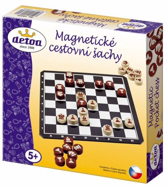 Magnetický cestovný šach drevené kamene spoločenská hra v krabici 20x20x4cm