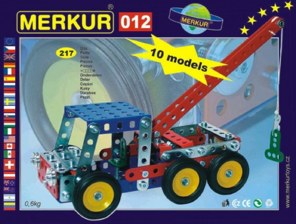 Zestaw budowlany MERKUR 012 Pojazd ciągnący 10 modeli 217 szt w kartonie 26x18x5cm