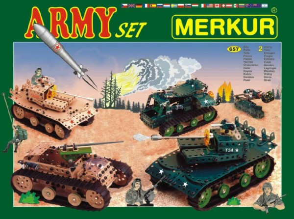 Zestaw budowlany MERKUR Army Set 674 szt 2 warstwy w pudełku 36x27x5,5cm