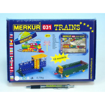 Stavebnica Merkúr 031 Železničné modely 10 modelov 211ks v krabici 26x18x5cm