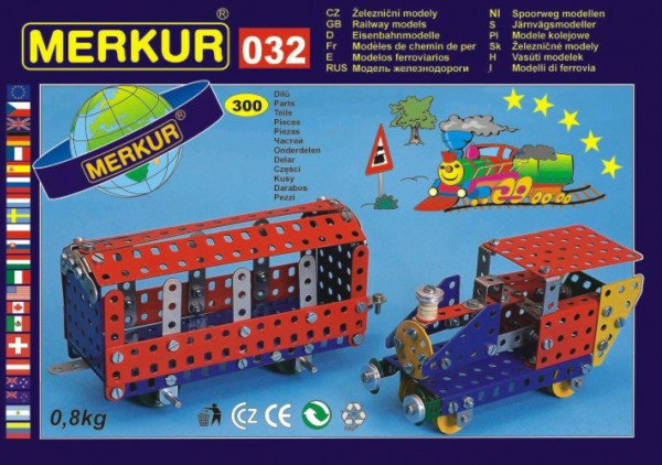 Zestaw budowlany MERKUR 032 Modele kolejowe 10 modeli 300 szt w pudełku 36x27x3cm