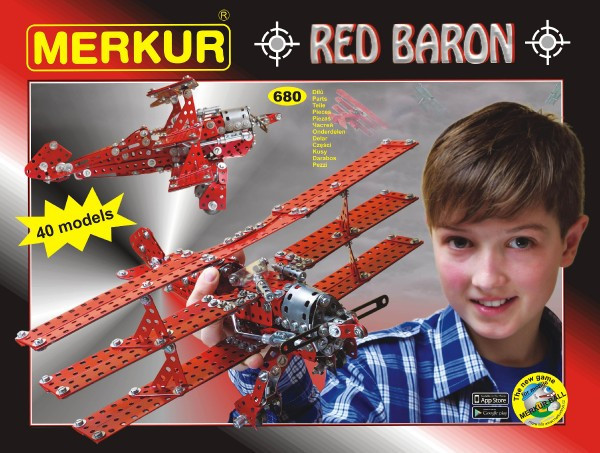 Stavebnica MERKUR Red Baron 40 modelov 680ks v krabici 36x27cm