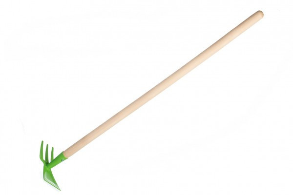 Hoe/Hoe dwustronna zielona z uchwytem metal/drewno 80cm narzędzie
