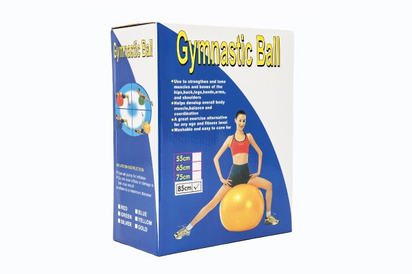 Gymnastický míč 85cm rehabilitační relaxační 4 barvy v krabici 18x22cm