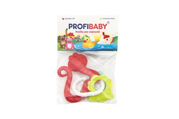 Gumové kousátko + přívěsky 12cm 5 druhy v sáčku 0m+