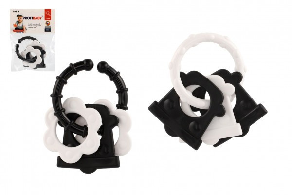 Gryzaki 4 kształty plastikowe czarno-białe 2 rodzaje w torbie 0m+