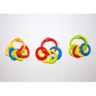 Kroužky se 4 tvary plast srdíčka, kolečka mix barev v sáčku 3m+