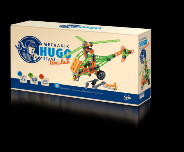 Zestaw budowlany HUGO Helikopter z narzędziami 130 szt plastik w pudełku 31x16x7cm