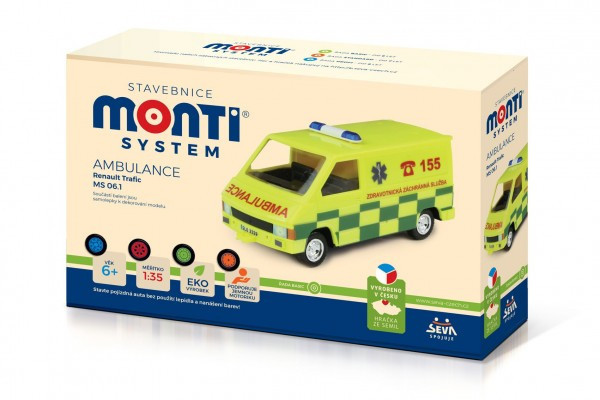 Stavebnica Monti System MS 06.1 Ambulancia Renault Trafic 1:35 v krabici 22x15x6cm