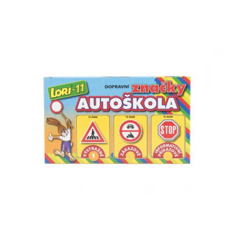 Stavebnica LORI 11 Autoškola Dopravné značky 16ks+2 kužele+auto plast v krabici 22x13x6cm