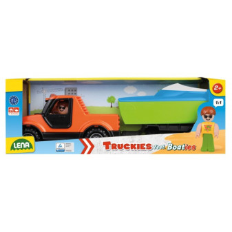 Auto Truckies pickup s vozíkem a loďkou plast 35cm s figurkou v krabici 24m+