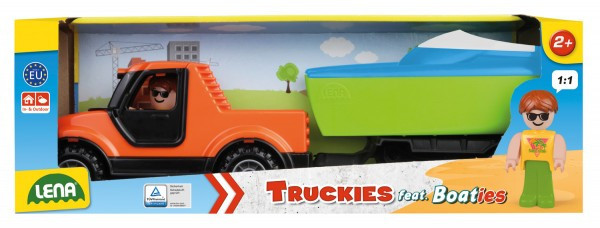 Auto Truckies pickup s vozíkem a loďkou plast 35cm s figurkou v krabici 24m+