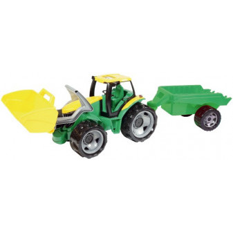 Traktor s lyžicou 60cm a prívesom 45cm plast v krabici