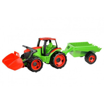 Traktor se lžící Giga Trucks s vlekem plast 62cm v krabici 72x40x28cm
