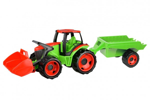 Traktor se lžící Giga Trucks s vlekem plast 62cm v krabici 72x40x28cm