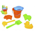 Sada na písek plast kbelík 18x16cm, sítko, lopatka, hrábě a formička 12m+