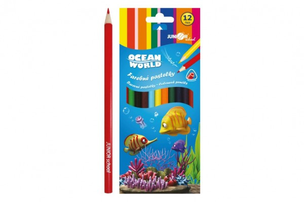 Pastelky barevné dřevo Ocean World trojhranné 9x20,5x1cm