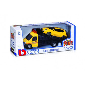 Samochód/ciężarówka Bburago laweta + samochód 1:43 metal/plastik 21cm 6 kolorów w pudełku 22x9x6,5cm