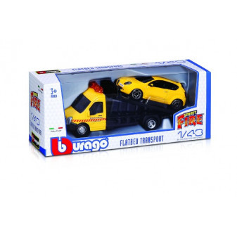 Auto/kamion Bburago odtahovka + auto 1:43 kov/plast 21cm  6 barev v krabičce 22x9x6,5cm